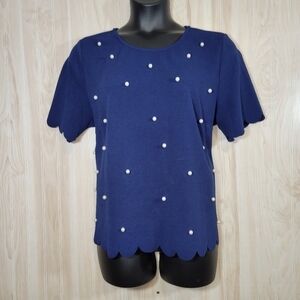 SHEIN Navy Blue & Pearl Embellishment Blouse Sz 2XL